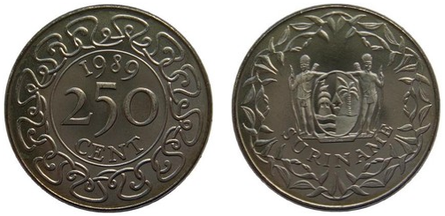 Внешний вид 250 (двухсот пятидесяти) центов суринамского доллара
