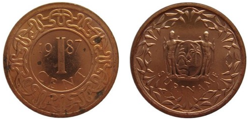 Внешний вид 1 (одного) цента суринамского доллара