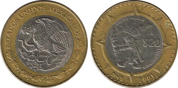 Внешний вид 20 (двадцати) мексиканских песо