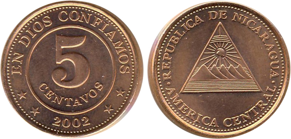 Внешний вид 5 (пяти) сентаво никарагуанской кордобы
