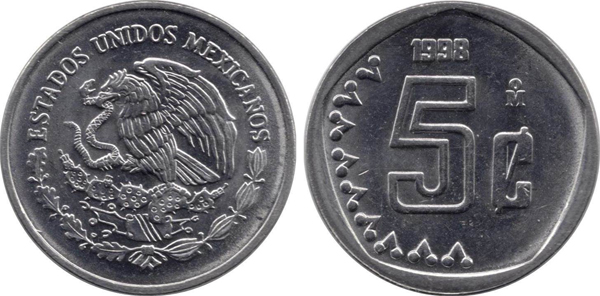 Внешний вид 5 (пяти) сентаво мексиканского песо