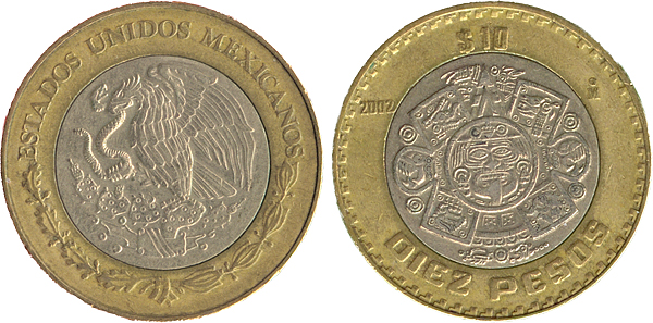 Внешний вид 10 (десяти) мексиканских песо